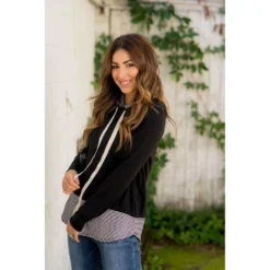 Faux Layered Stripe Lined Hoodie -Women's Clothing Store BB 9028 36ec5cd0 cb22 4d1d 8637 fcdf69972740