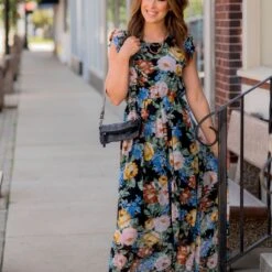 Blossoming Ruffle Accented Maxi Dress