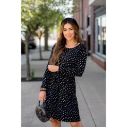 Dotted Pocket Long Sleeve Dress -Women's Clothing Store BB 9064 4e85861d e8db 41bf 824f 3ea870024eba