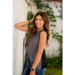 Solid Back Patterned Tank -Women's Clothing Store BB 9066 cf75a910 38c7 4c34 8de6 a4077fc68dfb