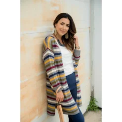 Multi Color Striped Cardigan 14 Multi Color Striped Cardigan -Women's Clothing Store BB 9073