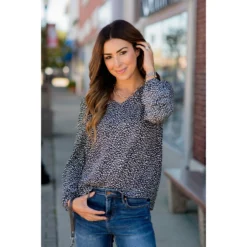 Sketched Leopard Spotted V-Neck Blouse