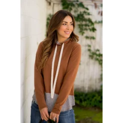 Faux Layered Stripe Lined Hoodie -Women's Clothing Store BB 9083