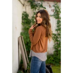 Faux Layered Stripe Lined Hoodie -Women's Clothing Store BB 9092 7f80242c 1dd3 48f9 bed1 4fb097b4d2dc