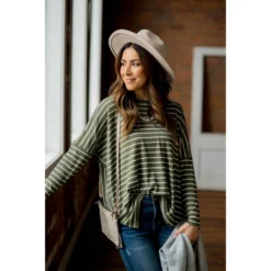 Striped Side Slit Long Tee -Women's Clothing Store BB 9103 004769d0 9ac6 4b4e b250 4cd2c10f7d67