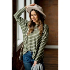 Striped Side Slit Long Tee -Women's Clothing Store BB 9109 513cf66f d7d1 47db ad07 10ef1928d6dc