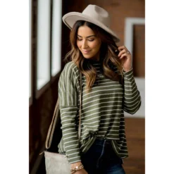 Striped Side Slit Long Tee -Women's Clothing Store BB 9115 607106a4 6026 44a6 9f76 323b0f7a811d