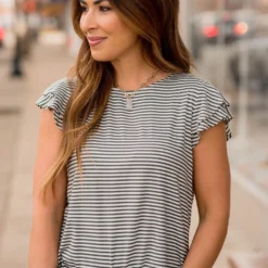 Striped Double Flutter Sleeve Tee -Women's Clothing Store BB 9135 bd5e222f f575 418a 9fc8 78fd59fc061f 720555