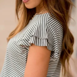Striped Double Flutter Sleeve Tee -Women's Clothing Store BB 9142 7dc3dcae bc14 44fd 8ecb ea8d04c91911 919209