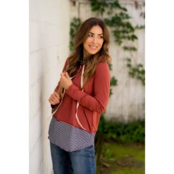 Faux Layered Stripe Lined Hoodie -Women's Clothing Store BB 9153 2acbee24 a5a5 41dd a7b1 caf2822e04a7