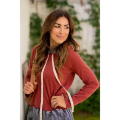 Faux Layered Stripe Lined Hoodie -Women's Clothing Store BB 9154