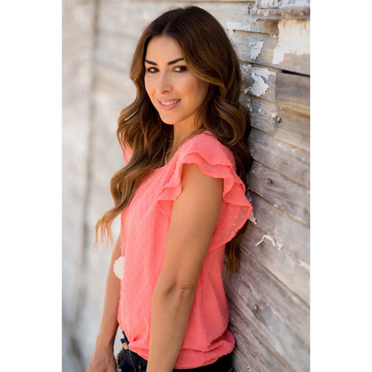 Textured Dot Short Flutter Sleeve Blouse 17 Textured Dot Short Flutter Sleeve Blouse - Image 17