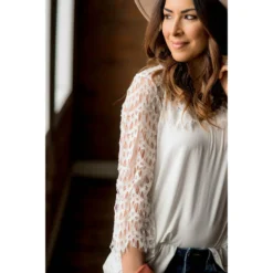 White Lace Sleeve Tee -Women's Clothing Store BB 9188