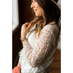 White Lace Sleeve Tee -Women's Clothing Store BB 9190 1