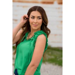 Double Ruffle Tie Neck Tank 23 Double Ruffle Tie Neck Tank -Women's Clothing Store BB 9198