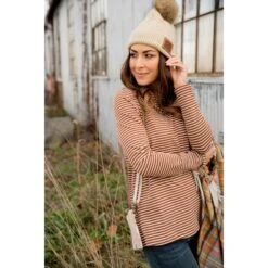 Striped Button Back Accent Sweatshirt -Women's Clothing Store BB 9221 1 358100