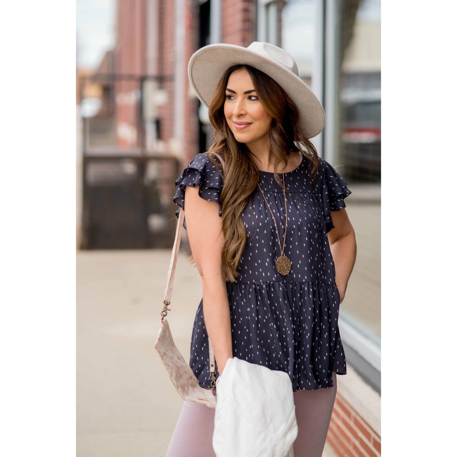 Short Sleeve Dash Patterned Blouse 2 Short Sleeve Dash Patterned Blouse - Image 2