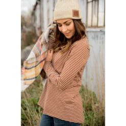 Striped Button Back Accent Sweatshirt -Women's Clothing Store BB 9223 302686