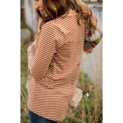 Striped Button Back Accent Sweatshirt -Women's Clothing Store BB 9227 702408