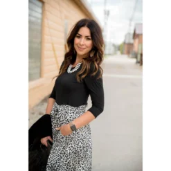 3/4 Sleeve Leopard Bottom Maxi 11 3/4 Sleeve Leopard Bottom Maxi -Women's Clothing Store BB 9247