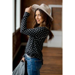 Solid Trimmed Long Sleeve Polka Dot Tee -Women's Clothing Store BB 9260 9ea87cd9 c241 4a10 96ba eafb566f3b01