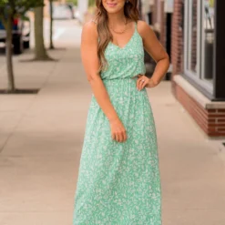Geo Leaves Thin Strapped Maxi Dress