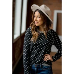 Solid Trimmed Long Sleeve Polka Dot Tee -Women's Clothing Store BB 9262 4918c8fc 13d4 44a8 aa31 6c92791c87c8