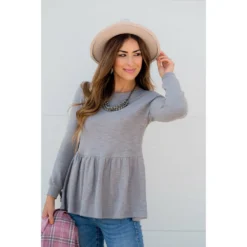 Solid Peplum Sweatshirt -Women's Clothing Store BB 9264 840c0670 0e31 48e8 87e3 bedc7c613ddf