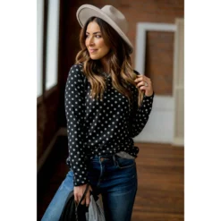 Solid Trimmed Long Sleeve Polka Dot Tee -Women's Clothing Store BB 9269 7f1f9962 2e44 442f 91ba 310e6c96e0ae