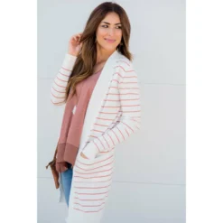 Thin Striped Cardigan-White -Women's Clothing Store BB 9322 cf405715 1e2a 4aaf 8885 48aba04d38a8