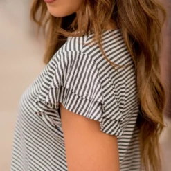 Striped Double Flutter Sleeve Tee -Women's Clothing Store BB 9340 c444f938 def4 4637 9c4d 91f43778b427 370541