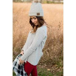 Striped Button Back Accent Sweatshirt -Women's Clothing Store BB 9343