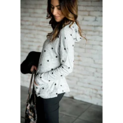 Grey/Black Polka Dot Hoodie -Women's Clothing Store BB 9379