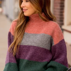 Marled Quad Colored Turtle Neck Sweater
