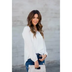 Classy Ruche Shoulder Button Sleeve Blouse -Women's Clothing Store BB 9397