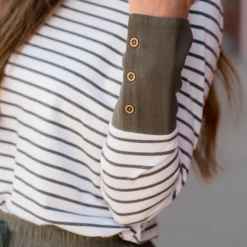 Striped Button Accent Long Sleeve -Women's Clothing Store BB 9402 73ee2c8c 875a 4f82 8813 0521c6413d1d 913522