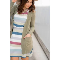 Striped Pocket Long Sleeve Dress -Women's Clothing Store BB 9498 cd7a159d 2920 48ac 86a7 d5b9aa056145