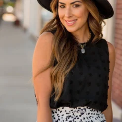 Cinched Neck Textured Dot Tank