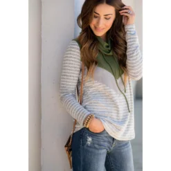 Betsey's Striped Chevron Cowl Neck -Women's Clothing Store BB 9525