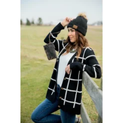 Black/White Button Grid Cardigan -Women's Clothing Store BB 9541 1