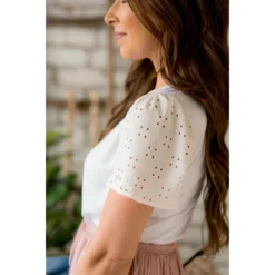 Detailed Eyelet Sleeve Tee -Women's Clothing Store BB 9544 f0dc004b b027 4aeb ad57 485f02eed969
