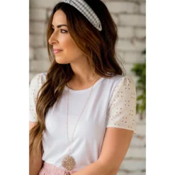 Detailed Eyelet Sleeve Tee -Women's Clothing Store BB 9545 f7f2825c 5be3 4aa2 a723 833710b44200