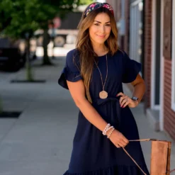 Dressy Ruffle Trim Tie Waist Dress -Women's Clothing Store BB 9577 a3afb8d9 04d3 4845 970f 73d03ed9d402 191119