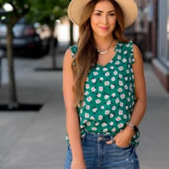 Floating Floral Ruffle Accent V Tank -Women's Clothing Store BB 9618 dfaf8328 fb0e 48fd 97fa c99f56818624 586041