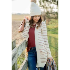 Thin Striped Cardigan-Cream -Women's Clothing Store BB 9637 09a59c2d af94 4c56 b8f5 df55f4e6ed61