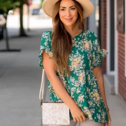 Watercolor Blooms Ruffle Accent Peplum Blouse