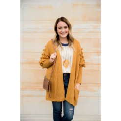 Pom Sleeve Knit Cardigan -Women's Clothing Store BB 9657