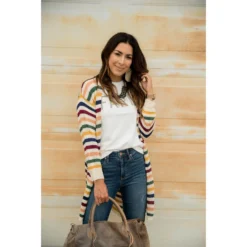 Multi Color Striped Cardigan 16 Multi Color Striped Cardigan -Women's Clothing Store BB 9700 1
