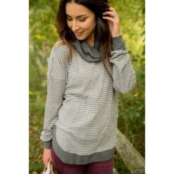 Solid Trimmed Striped Cowl Neck -Women's Clothing Store BB 9711