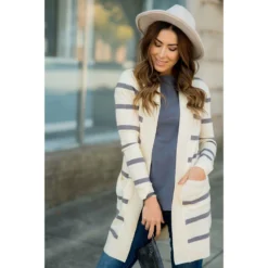 Striped Butter Soft Tunic Cardigan -Cream -Women's Clothing Store BB 9736 51c23fde f735 4331 9e2c 354ffcbbebb5